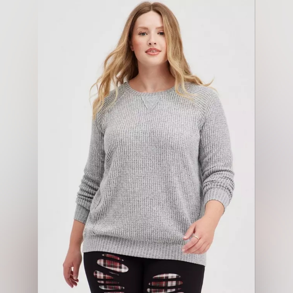 Brushed Waffle Crew Neck Raglan Sweatshirt - PLUS SIZE 00/ M/L/ 10 (D2-11)